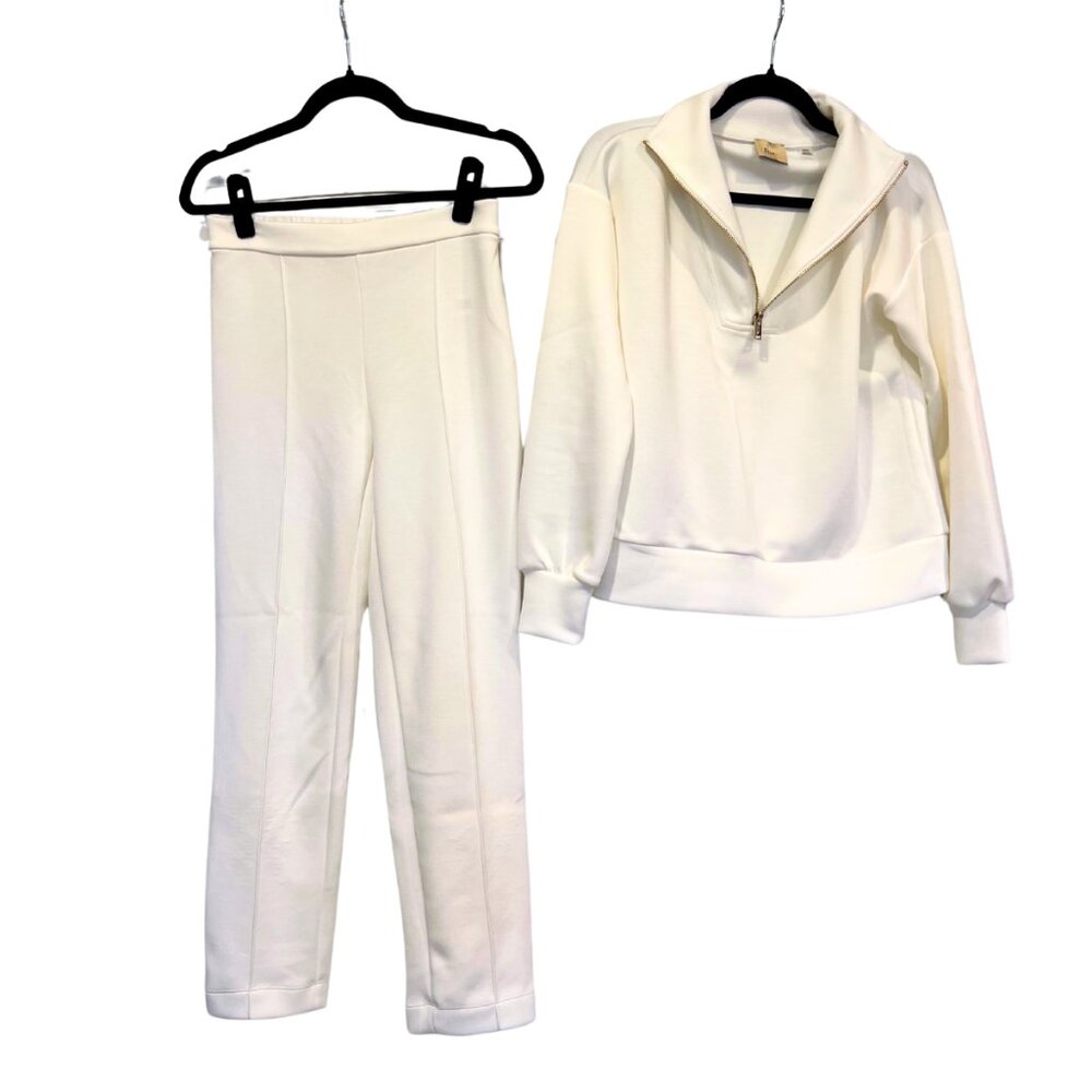 Elie Tahari Ivory Zip Pullover & Pant Set – XS, Luxe Minimalist Loungewear $75